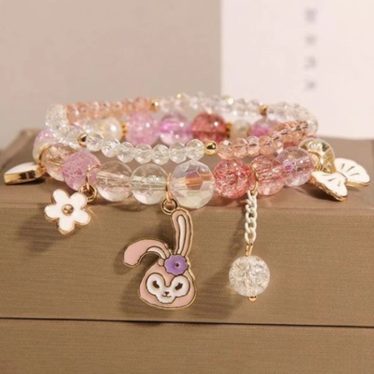 Picture of Cute Rabbit Children's Bracelet Female Princess Little Girl Crystal Beaded Student Korean Style BFF Sisters Bracelet Jewelry