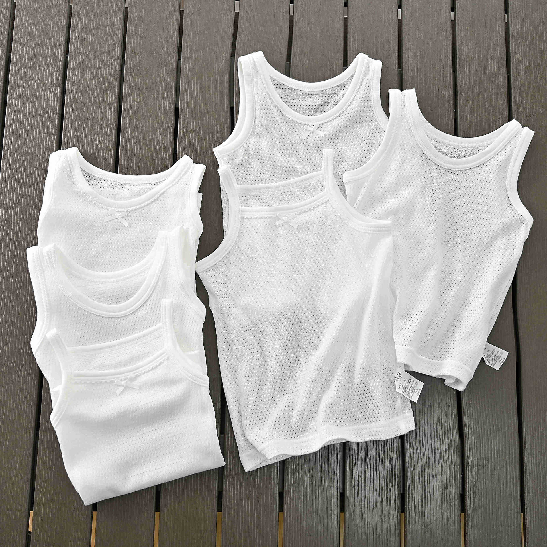 Sub-export children's clothing source factory new mesh thin white sweat-absorbent boys and girls summer bottoming vest sleeveless
