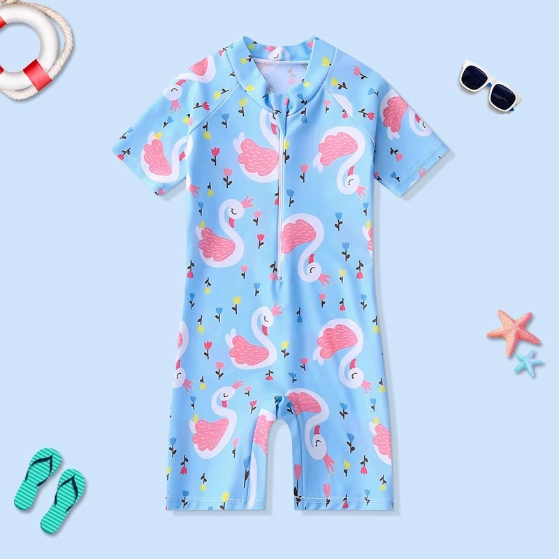 Picture of 2024 Girls' Swimsuit Cartoon Short Sleeve Children's One-Piece Swimwear for Ages 3-6 Boys' Swimwear Set with Cartoon Swim Cap