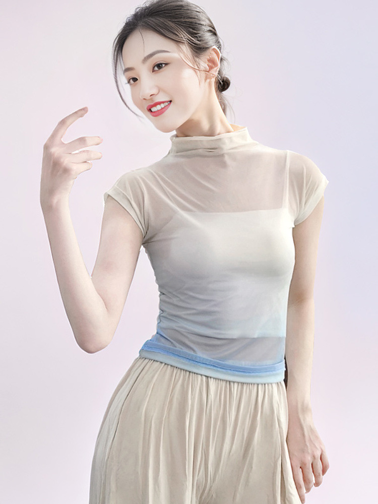 Modern Dance Suit Summer Gradient Short-sleeved High-collar Top Classical Dance Practice Suit Body Training Vessel Suit Adult Women