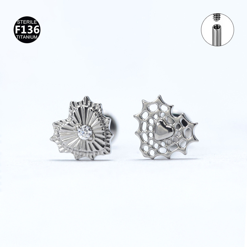 Picture of F136 Titanium Alloy Hollow Love Flower Batch Flower Peach Heart Lip Nail Ear Bone Nail Tragus Small Ear Bone Nail 0.9 Teeth