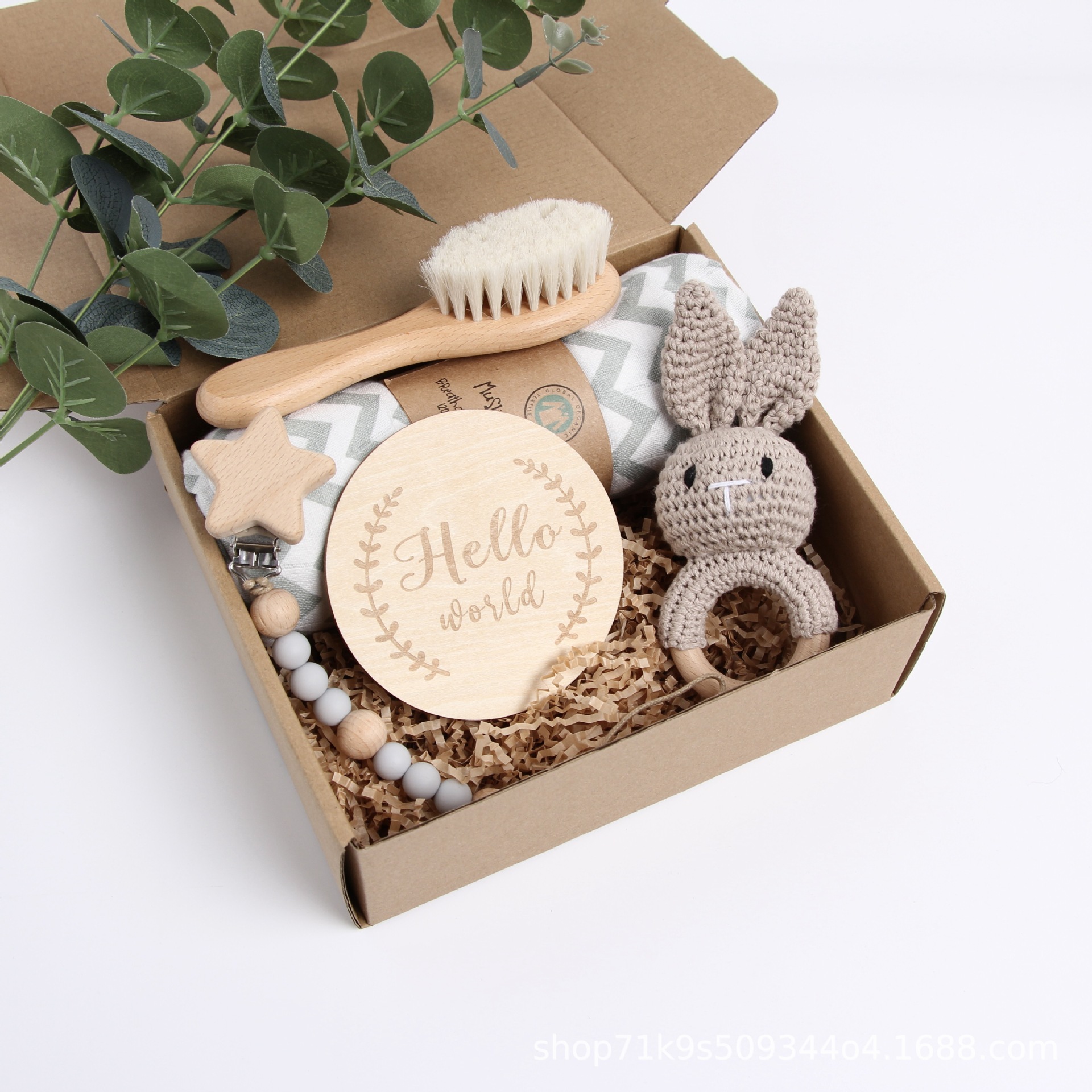 Picture of Cross-border EtsyTemuShein explosions baby newborn full moon gift box rabbit suit crochet wooden toys