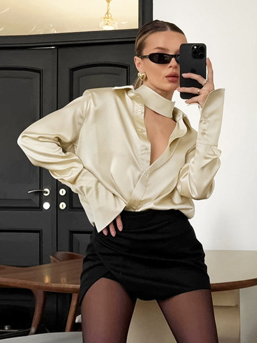 Champagne French Satin Shirt Women's 2025 Spring Temperament Professional Inner Women's Shirt Satin Top Women's Clothing