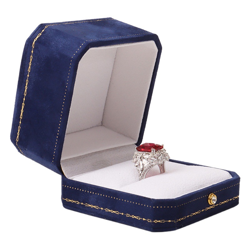 European jewelry octagonal ring jewelry box imitation leather velvet earrings earrings pendant jewelry gift packaging box wholesale