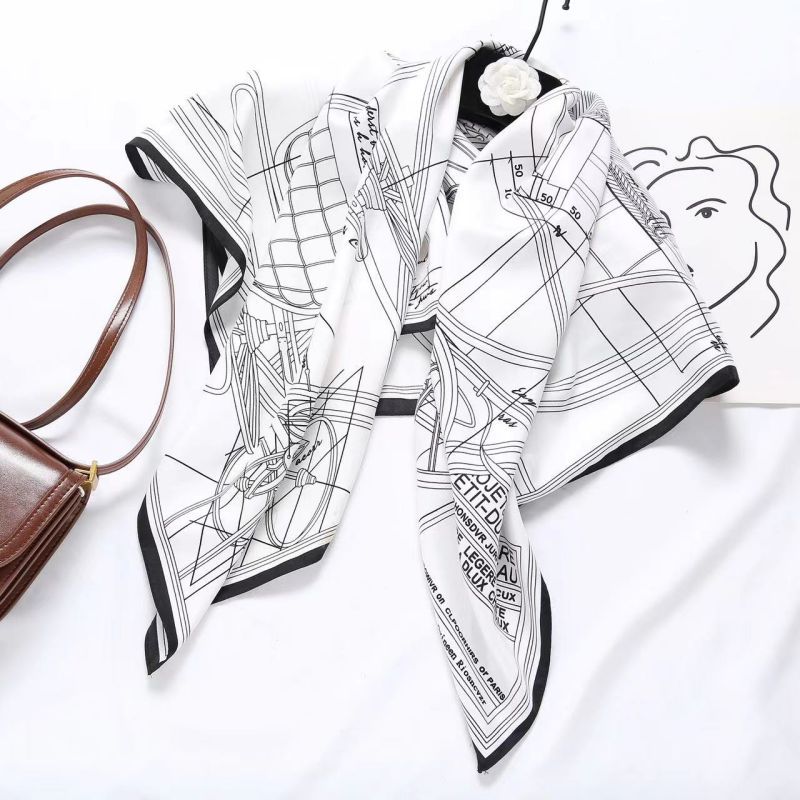 Picture of Autumn and winter all-match shawl animal printed black and white simple large square 90*90CM imitation silk twill silk scarf for women