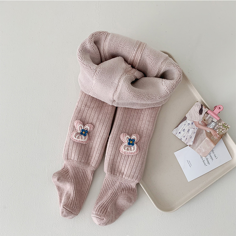 Picture of Children's pantyhose plus velvet padded autumn and winter new small flower bow pantyhose female baby warm bottomings wholesale