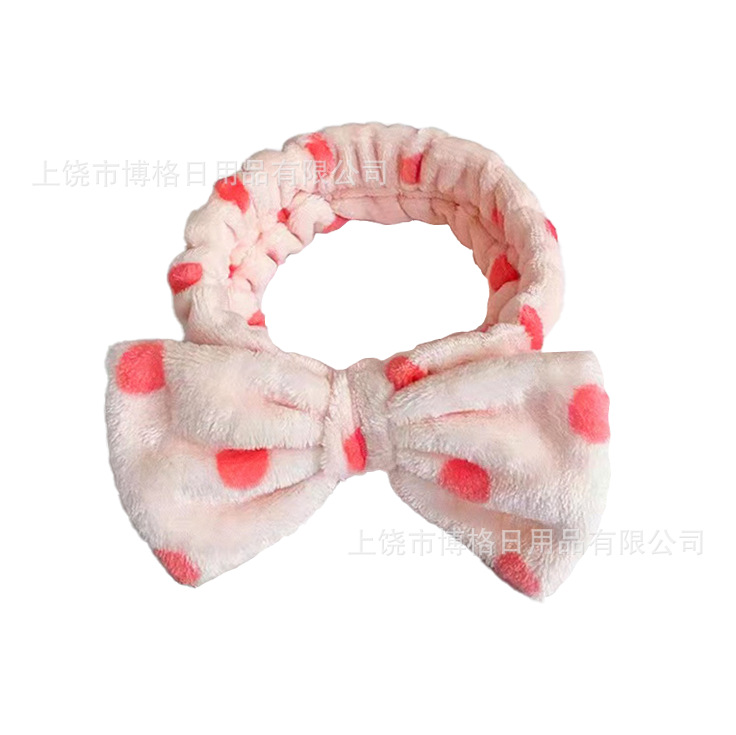 Picture of Korean Style Cute Dot Striped Headband Bow Hair Band Plush Hair Accessories Face Wash Hair Band Makeup Mask