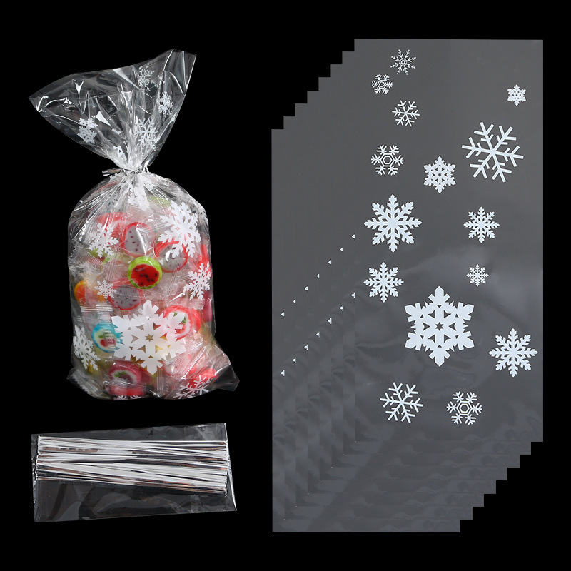 Factory supply Christmas series cellophane snowflake color printing opp flat pocket Christmas candy biscuit packaging bag