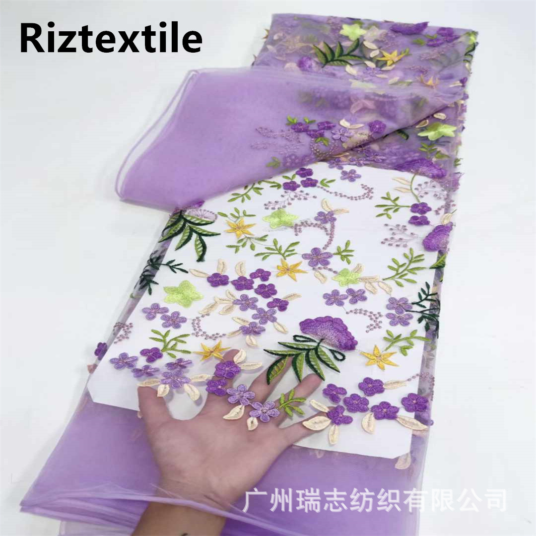 Small Fresh Embroidery Plant Flower Mesh Lace Fabric Fashion dress Children's Wear Dress Dress Embroidered Cloth