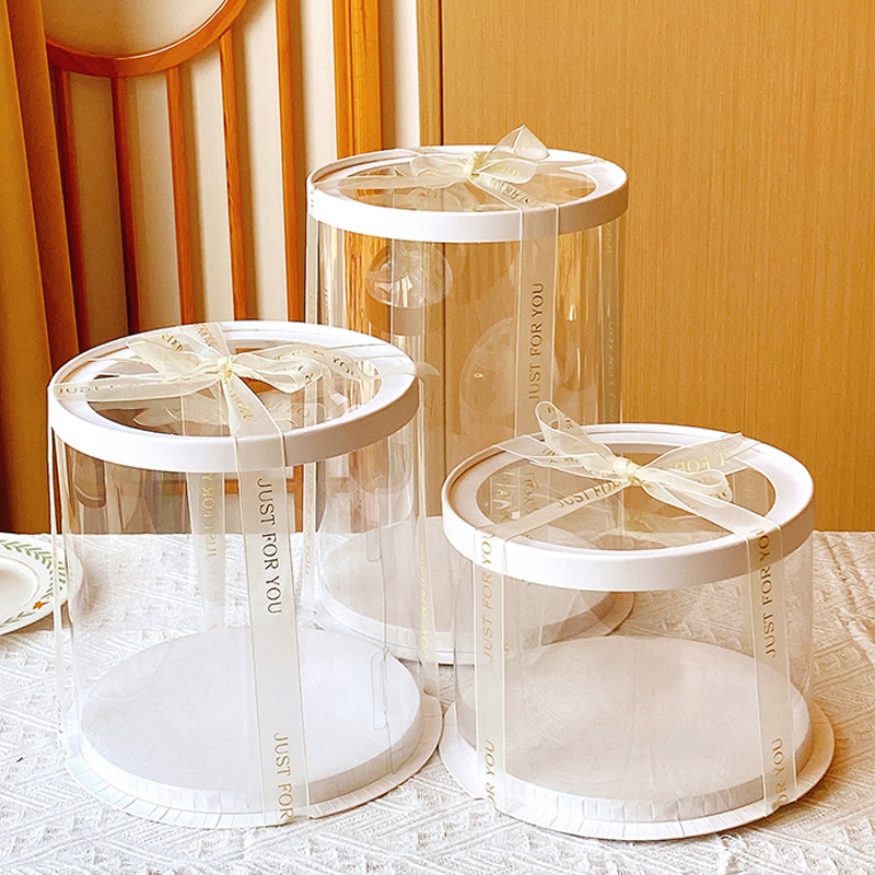 Fully transparent cake packaging gift box 4-inch 6/8-inch 10-inch round heightened simple cake packaging box wholesale