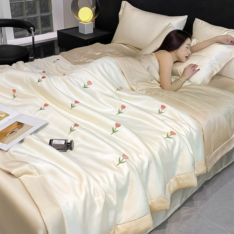 Picture of Cool Silk Summer Cool Quilt Four-Piece Set Non-Silk Tencel Gift Summer Quilt Three-Piece Dormitory Thin Summer Air-Conditioned Quilt