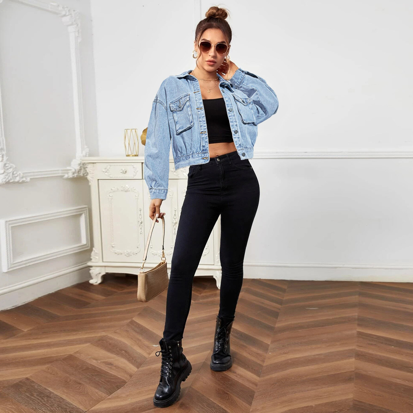 ZT60421# Traceable European and American Denim Jacket Cross-border ebay Amazon Foreign Trade Leisure Solid Color Jacket Women