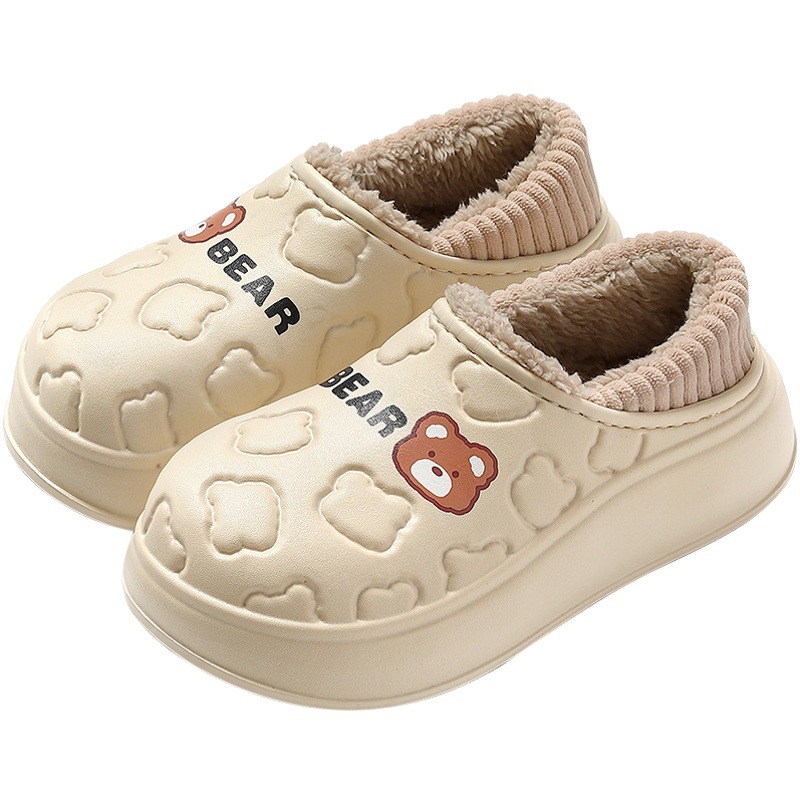 Waterproof Cotton Slippers for Women, Autumn and Winter, Closed Heel Cotton Slippers, Winter Indoor Use, Non-Slip, Warm, Thick-Soled Cotton Shoes Wholesale