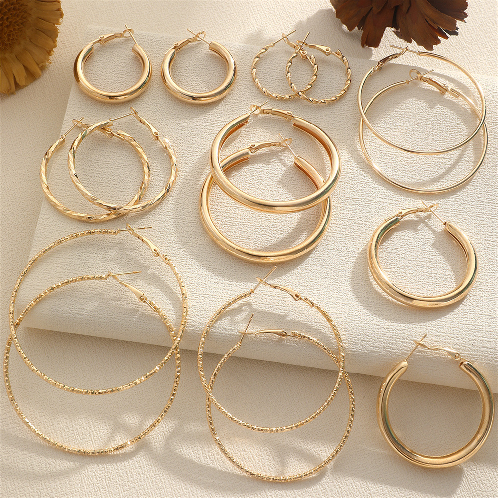 Exaggerated Joker Large Circle Earrings Metal Earrings Earrings Fashion Trend Large Circle Earrings suit Earrings 8 Pair