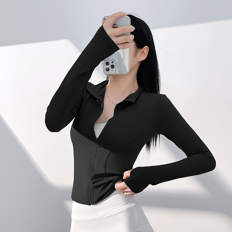 Picture of Juyitang Sun Protection Yoga Clothing Nude Outdoor Tight Breathable Sports Fitness Jacket Top for Women