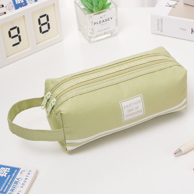 Picture of Portable Stationery Bag Double-layer Oxford Cloth Double-pull Pencil Bag Simple Large Capacity Primary and Secondary School Students Portable Zipper Pencil Bag