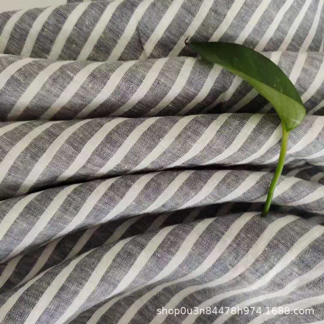 Picture of Denim Blue Pure linen Wide Stripesd Enzyme Face Wash, 100% linen curtain fabric
