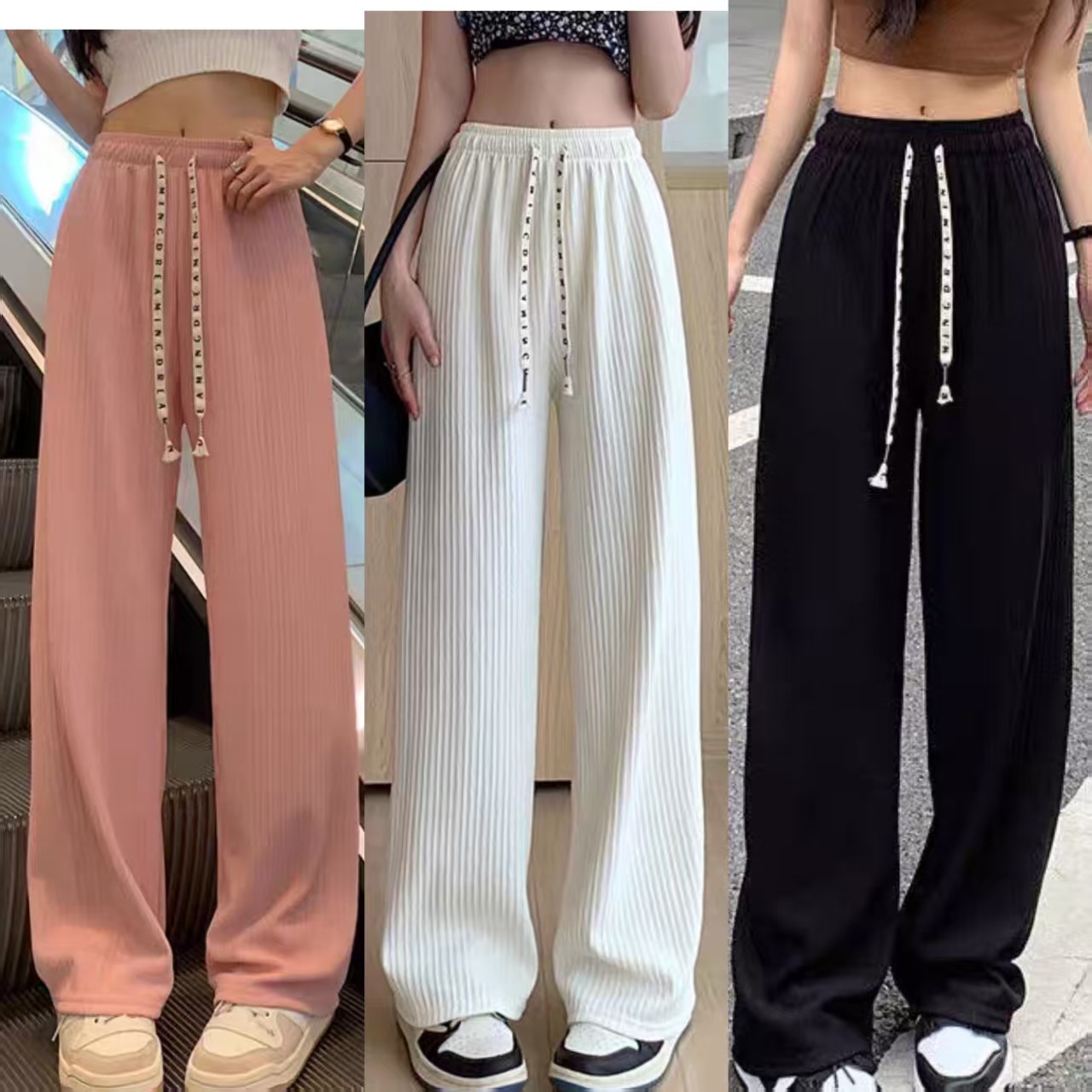 Casual Outfit New Pujiang White Straight Pants Draped Wide Leg Pants Women's Loose Korean Style Floor-length Pants