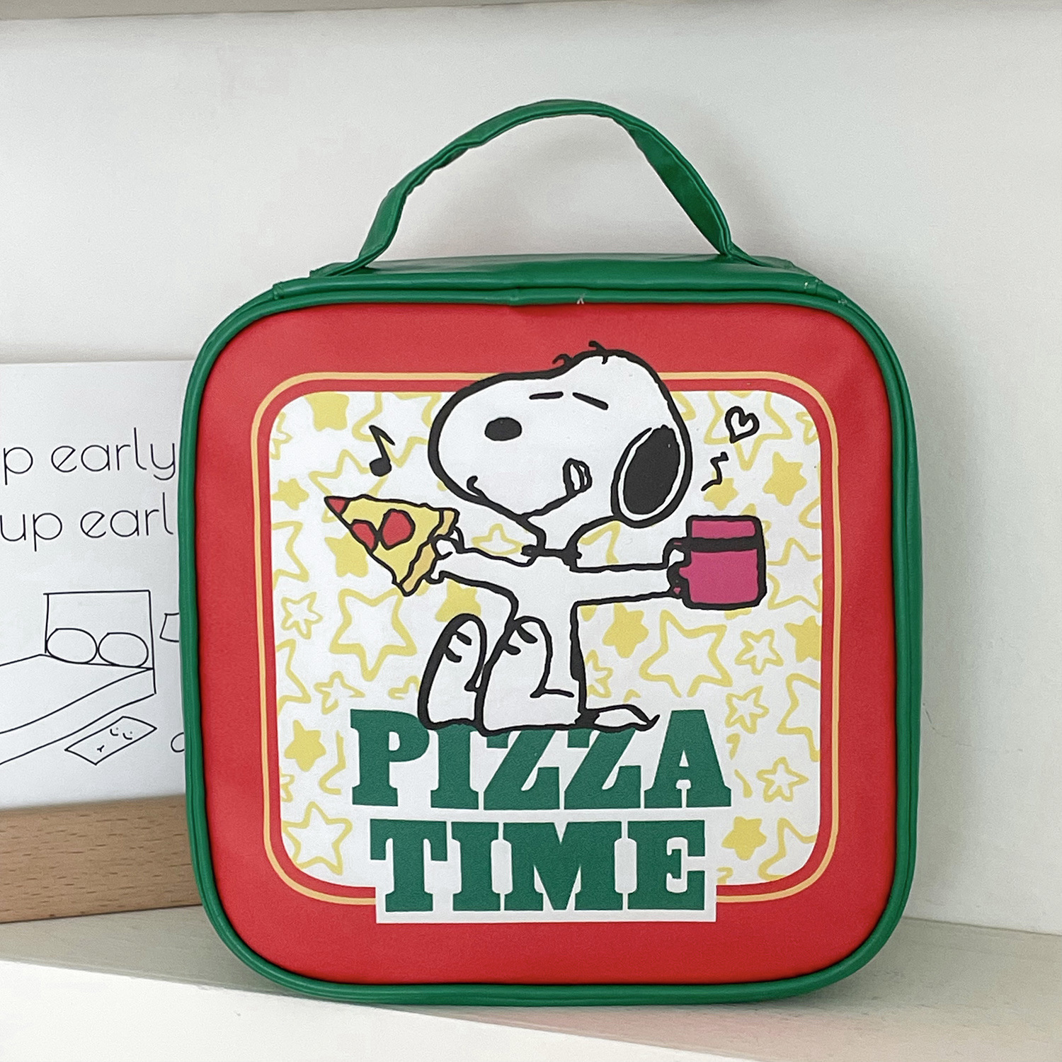 Picture of Green Snoopy Cosmetic Bag Double-sided Printed Pizza Dog Travel Portable Large Capacity Portable Storage Bag