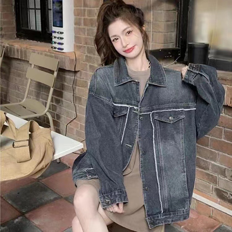 Picture of Japanese and Korean Style Super Hot Denim Short Coat Women's Short Spring New Long Sleeve Slim-fit Hooded Jacket Student Top