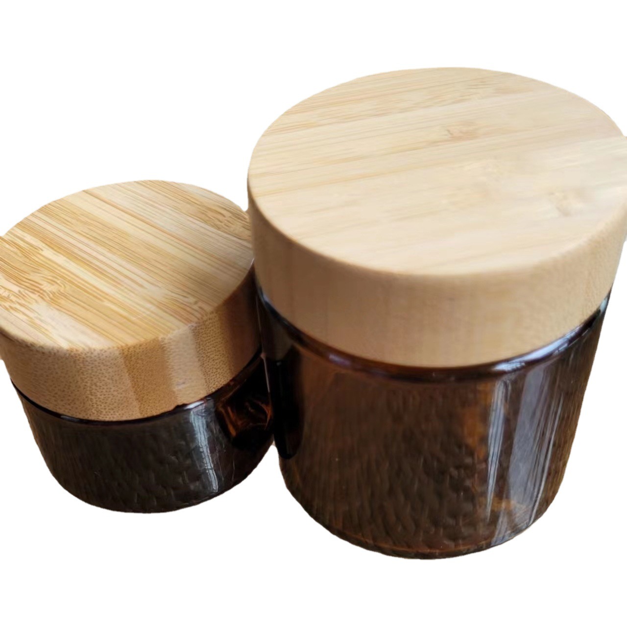 Picture of Inner plastic parts bamboo and wood lid cream bottle transparent frosted glass cream bottle powder bottle ointment mask sub-bottled wholesale