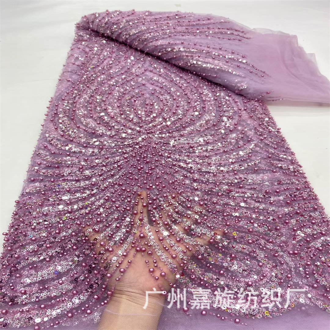 African line-based bead tube sequin lace fabric, European and American haute couture wedding dresses, sexy dress fabric, Beaded