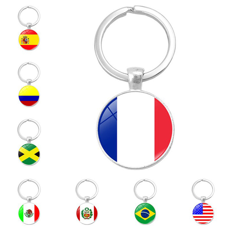 American Ukraine Flag Time Gem Keychain Pendant Metal Key Ring Car Bag Hanging Ornaments