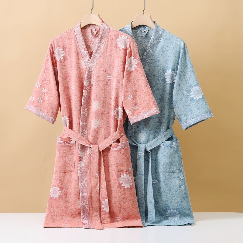 Pure Cotton Bathrobe Female Adult New Water Absorbent Quick-drying Bath Towel Bathrobe Gauze Nightgown Pajamas Guofeng Men's Bathing Thin