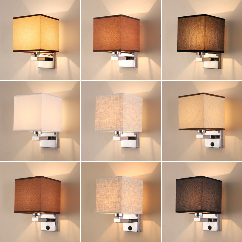 American Creative Hotel Bedside Wall Lamp Indoor Led Bedroom Fashion Home Cloth Cover Energy-Saving Eye Protection