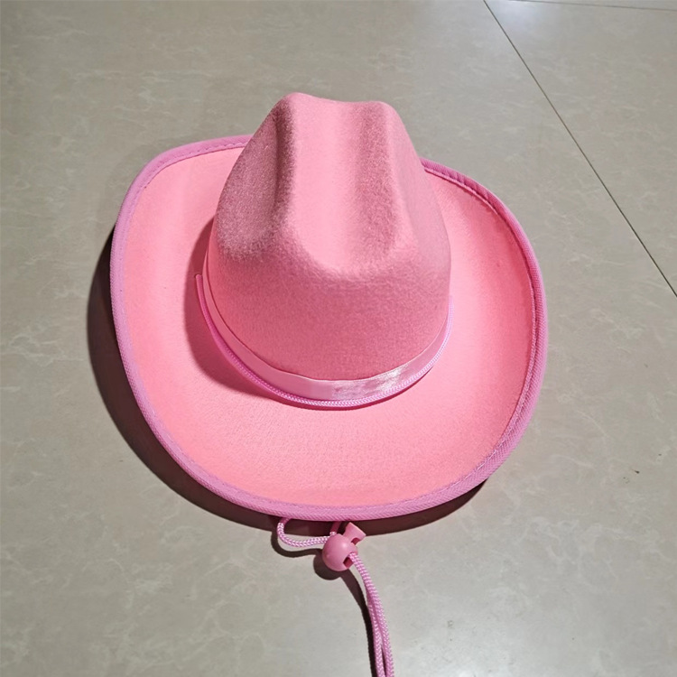 Factory wholesale new non-woven fabric shaping cap pink white Western children's cowboy hat ribbon rope buckle