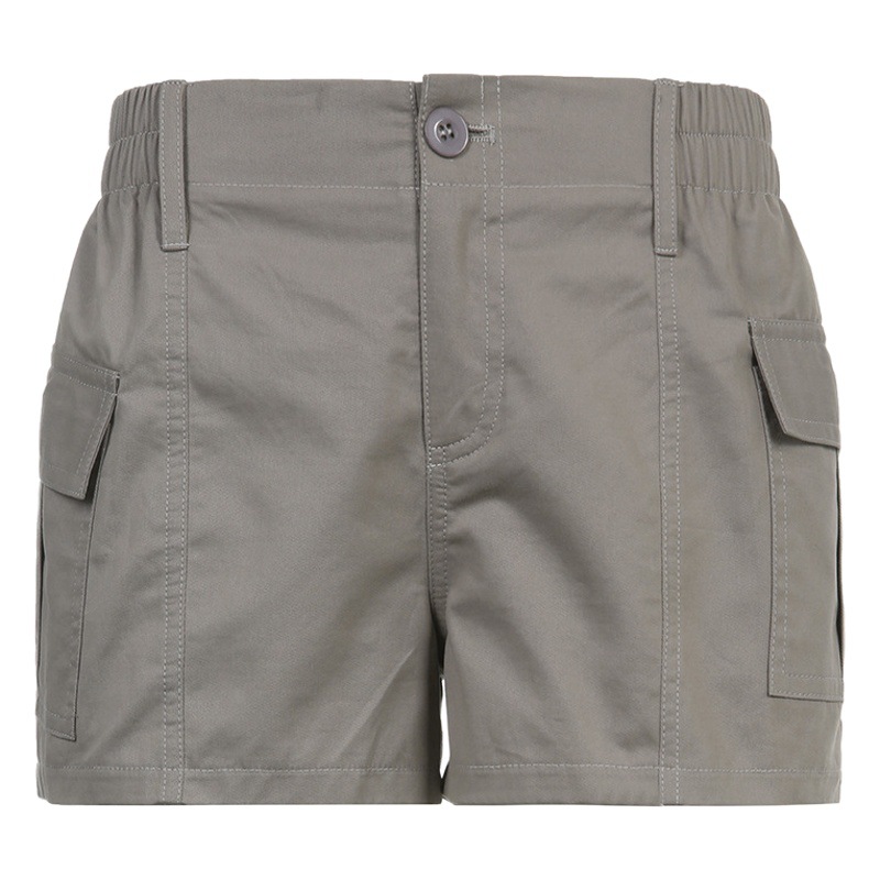 Cross-border Europe and the United States personality pocket overalls hot pants women's solid color low waist woven pants hot girls shorts women's clothing