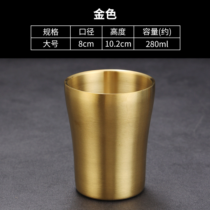 Picture of Korean 304 stainless steel double-layer water cup barbecue restaurant golden beer cup household anti-scald heat insulation cup small waist