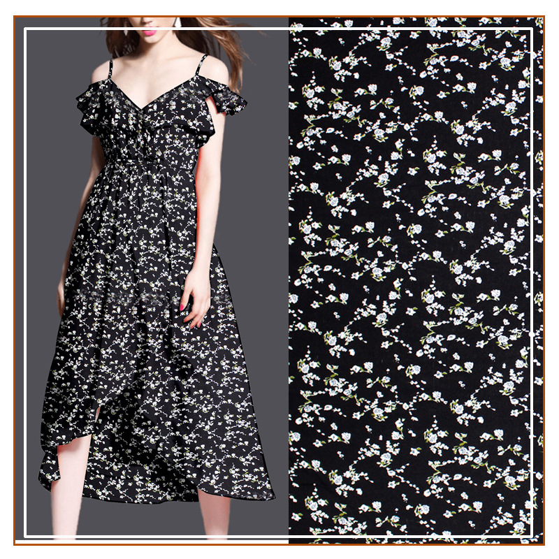 Impermeable hibiscus hemp printed fabric popular small fresh small floral new flower type recent explosion dress surface