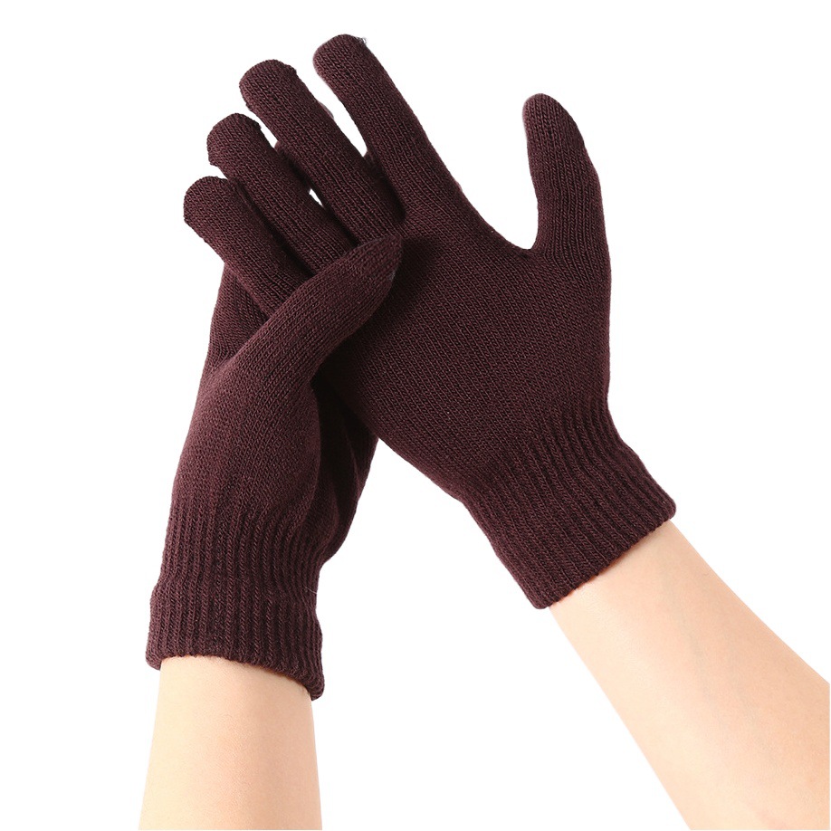 Cross-border Explosions Autumn and Winter Gloves Solid Color Velvet Warm Five-finger Gloves Knitted Elastic Acrylic Full-finger Gloves for Adults