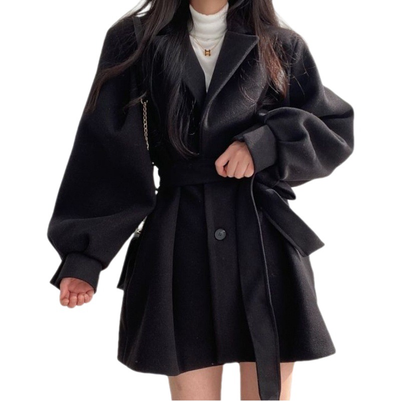Picture of 2024 New Autumn and Winter Wear Strap Elegant Small Men's Dress Collar Hepburn Style Mid-length Woolen Coat Jacket