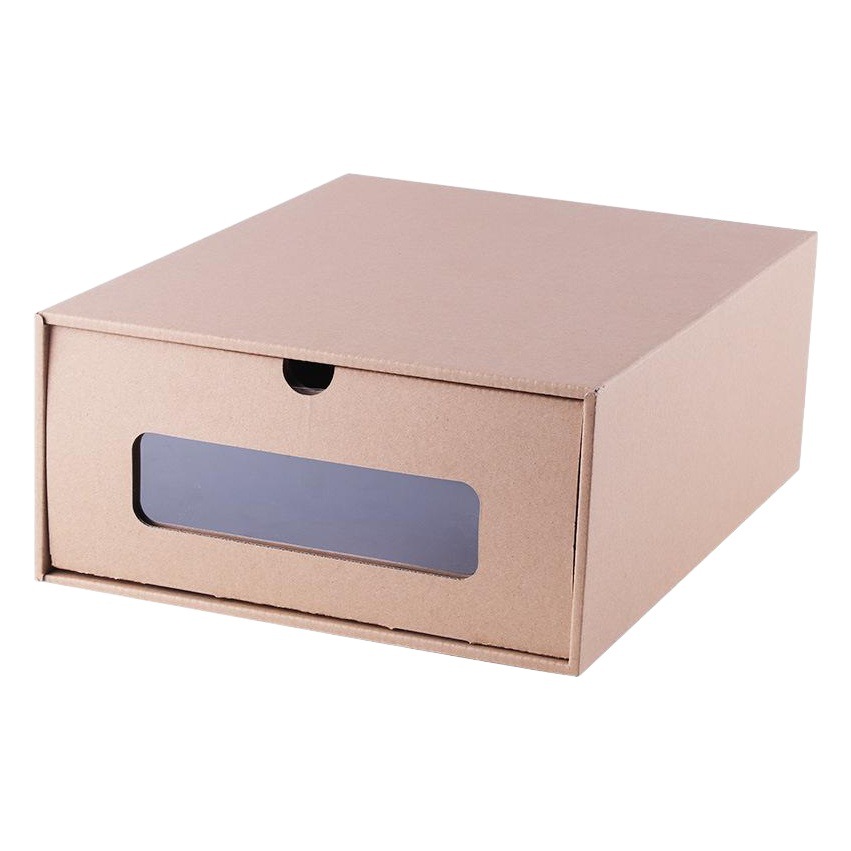 Shoe Box in Stock Thickened Kraft Paper Drawer Shoe Box Transparent Shoe Box Strong Wholesale Folding Carton
