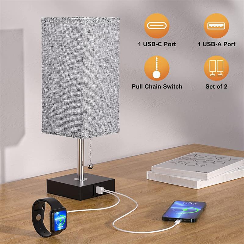 Cross-border exclusive for Amazon square fabric desk lamp zipper switch A + C USB functional study lamp bedside lamp