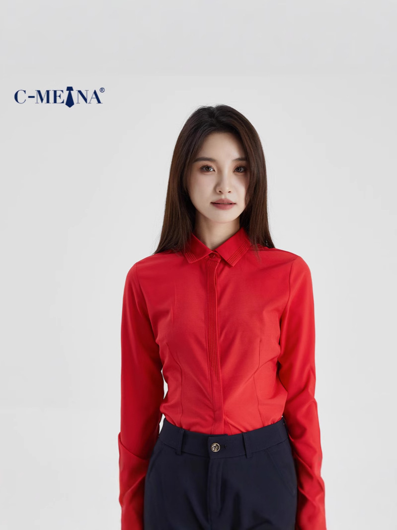Picture of Elegant Commuter New Women's Long Sleeve Square Neck Single-Breasted Slim Fit Chiffon White Shirt