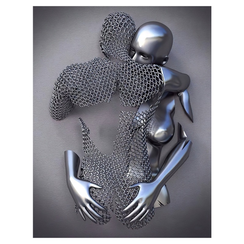 Picture of Scandinavian Home Decoration Canvas Painting Metal Character Statue Poster Hanging Painting Wall Frameless Painting Core Creative Metal