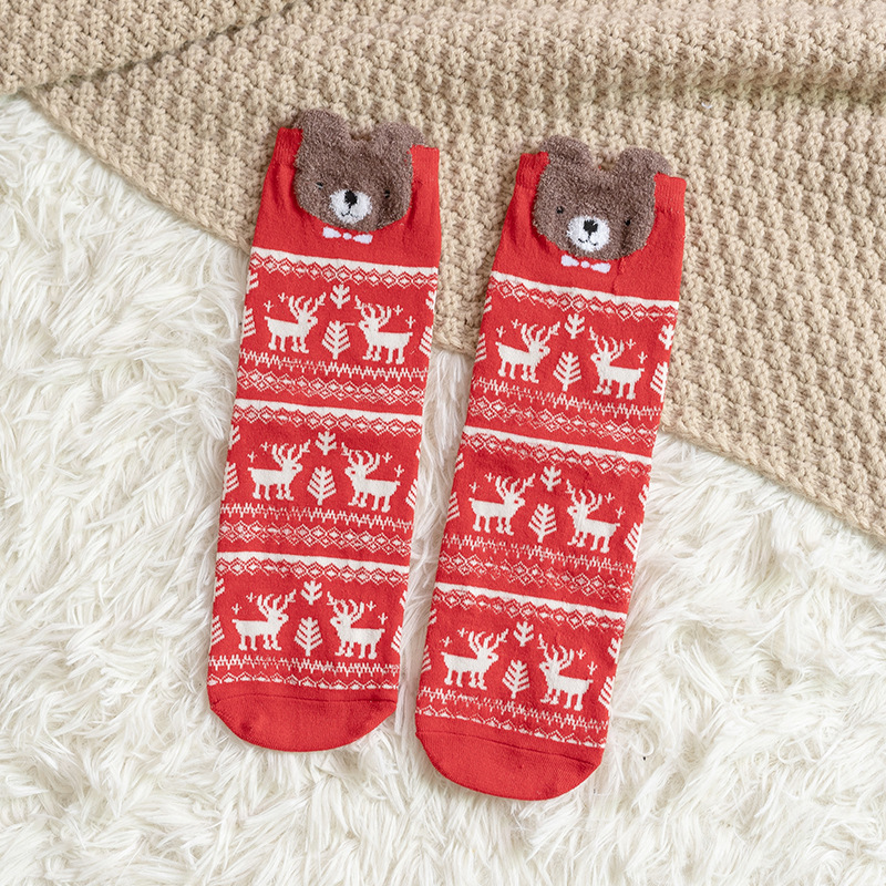 Picture of Christmas socks women's autumn and winter New Year festive women's socks Japanese cotton socks three-dimensional cartoon elk cross-border Women's Mid-calf length socks
