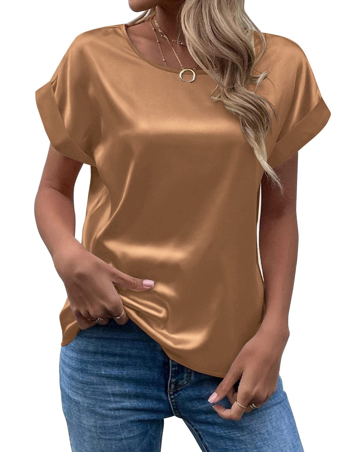 Picture of Fashion 2025 summer foreign trade source OL temperament Sade pullover round neck straight tube women's T-shirt primary source