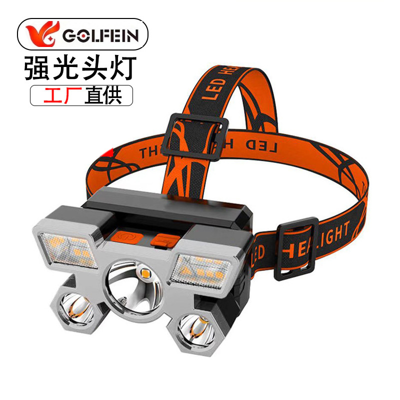 Cross-Border Hot-Selling Led Strong Light Five-Head Aircraft Light USB Charging Head-Mounted Cycling Light Outdoor Camping Style Fishing Headlight