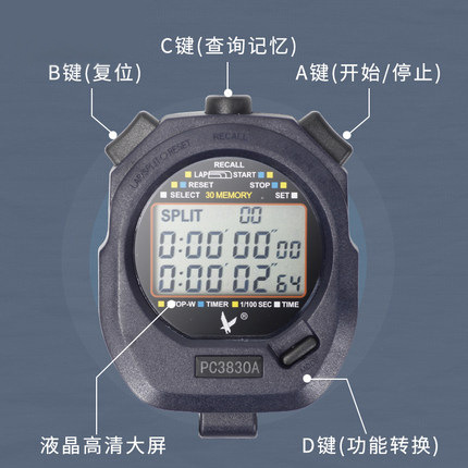Picture of Tianfu stopwatch PC3860 running timer double row 10 channels three rows 30 channels 60 channels professional track and field sports stopwatch