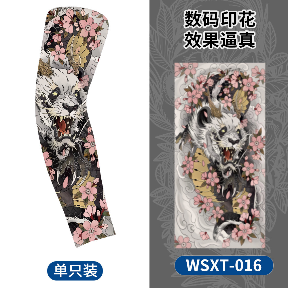 Picture of Summer Riding Sunscreen Tattoo Sleeve Simulation Tattoo Quick-drying Arm Protector Outdoor Sports Sunshade Breathable High Elastic Ice Sleeve