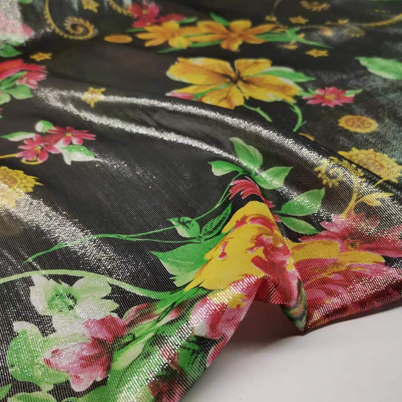 Printed Silver Leather Silk Fabric Woven Gold Shiny Fashion Fabric