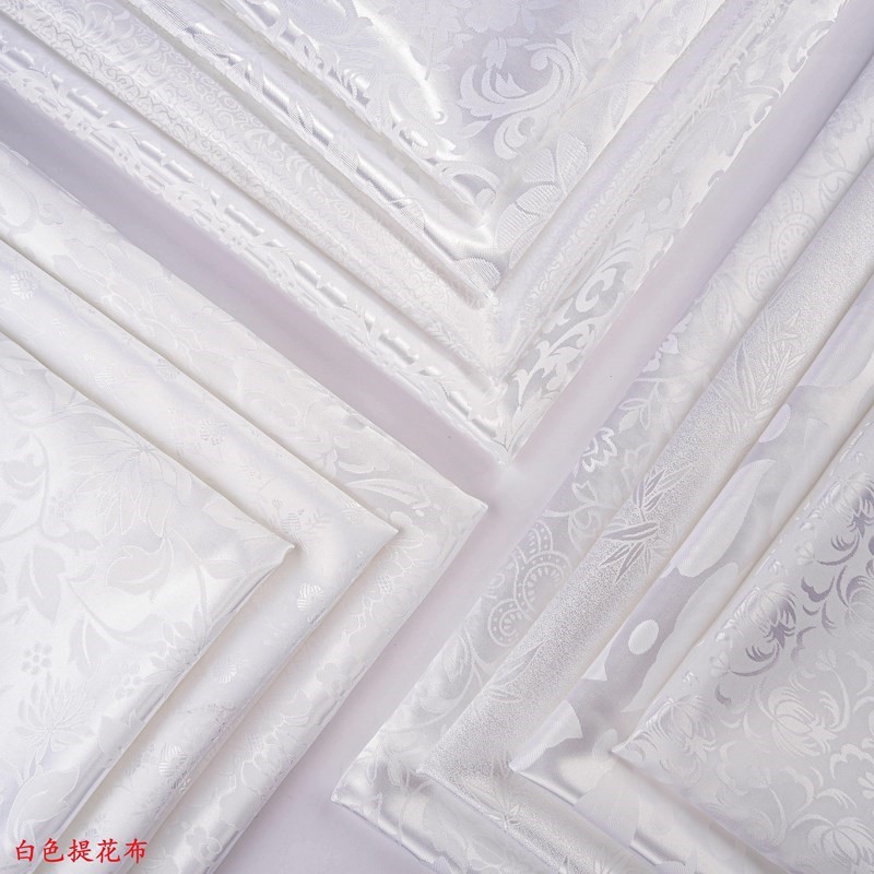 Small floral glossy satin jacquard fresh plain flower mounting paper binding polyester non-stretch white jacquard fabric