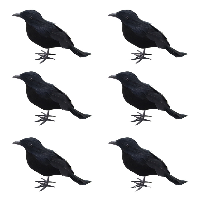 Picture of Simulated Black Crow Feather Animal Halloween Props Flocked Crow Halloween Ornaments Horror Decorative Props