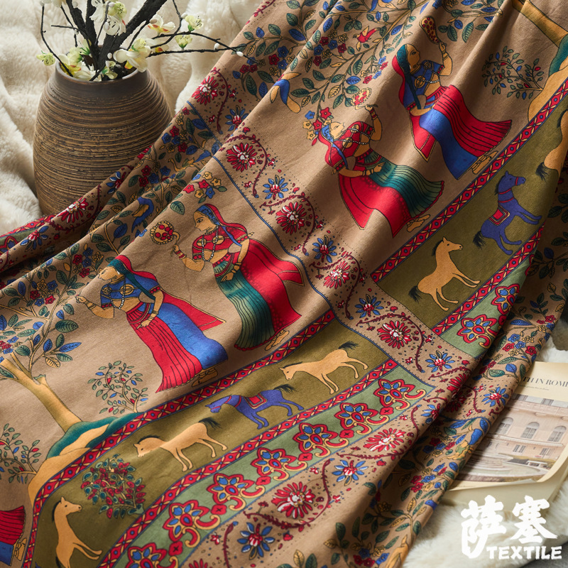 Picture of Hemp Cotton Digital Printing Fabric Ethnic Style Retro Style Bohemian Fabric Hotel Pillow Bar Tablecloth