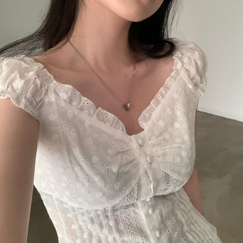 Sweet Sexy Lace Short-Sleeved T-Shirt for Women in Summer Pure Lust Style One-Shoulder Collarbone Sexy Slimming Look Top