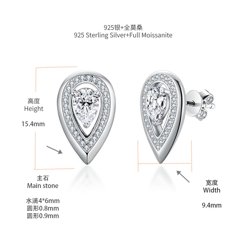 Picture of Independent station with mesica drop-shaped 4*6mm full Mosan drill earrings S925 silver plated 18k gold earrings
